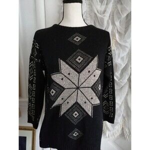 Vintage Ellen-D Kollection Silver Sparkle Black Sweater Women Size M USA Made